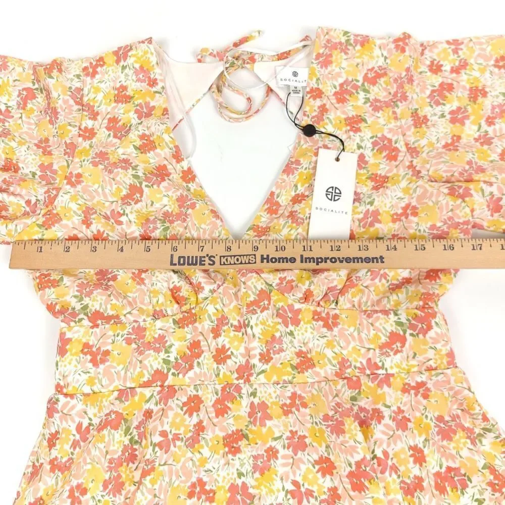 NWT Socialite Boho Floral Flutter Sleeve Cutout Fit and Flare Mini Dress Medium